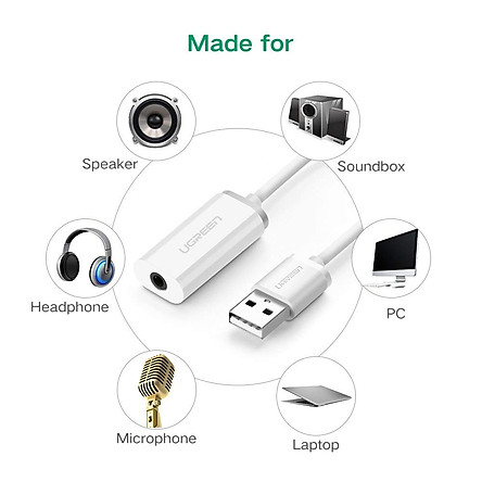 USB Sound Card - Cáp chuyển từ cổng USB ra audio 3.5mm hỗ trợ Mic và Tai Nghe Ugreen 30712 - Hàng Chính Hãng