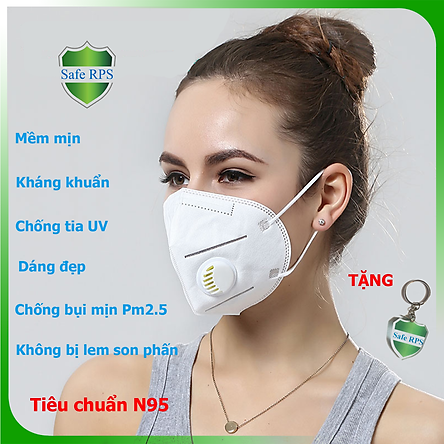 Hộp 5 cái Khẩu trang N95 Pro Mask, có van thở, kháng khuẩn, chống bụi siêu mịn PM2.5, màu trắng - ISO13485, CE, FDA - xuất khẩu Châu Âu , Mỹ ; Tặng móc treo khóa mica