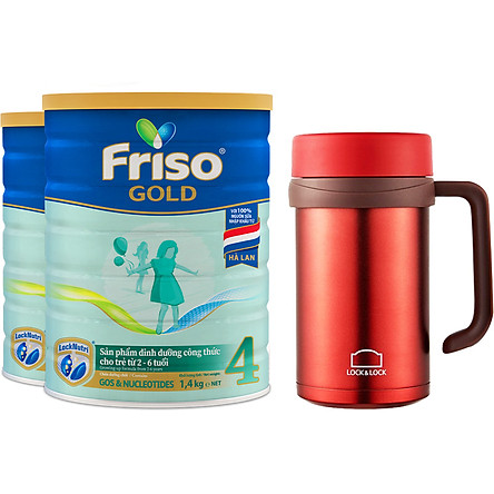 Bộ 2 Hộp Sữa Bột Friso Gold 4 1400g Dành Cho Trẻ Từ 2 - 6 Tuổi + Tặng Bình Giữ Nhiệt Lock and Lock (màu ngẫu nhiên)