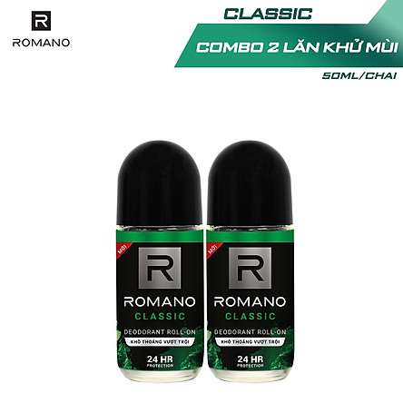 Combo 2 Lăn khử mùi Romano Classic kháng khuẩn & khô thoáng cả ngày 50ml*2