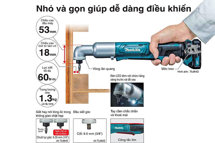 Máy vặn vít góc pin 12V Makita TL064DSYE