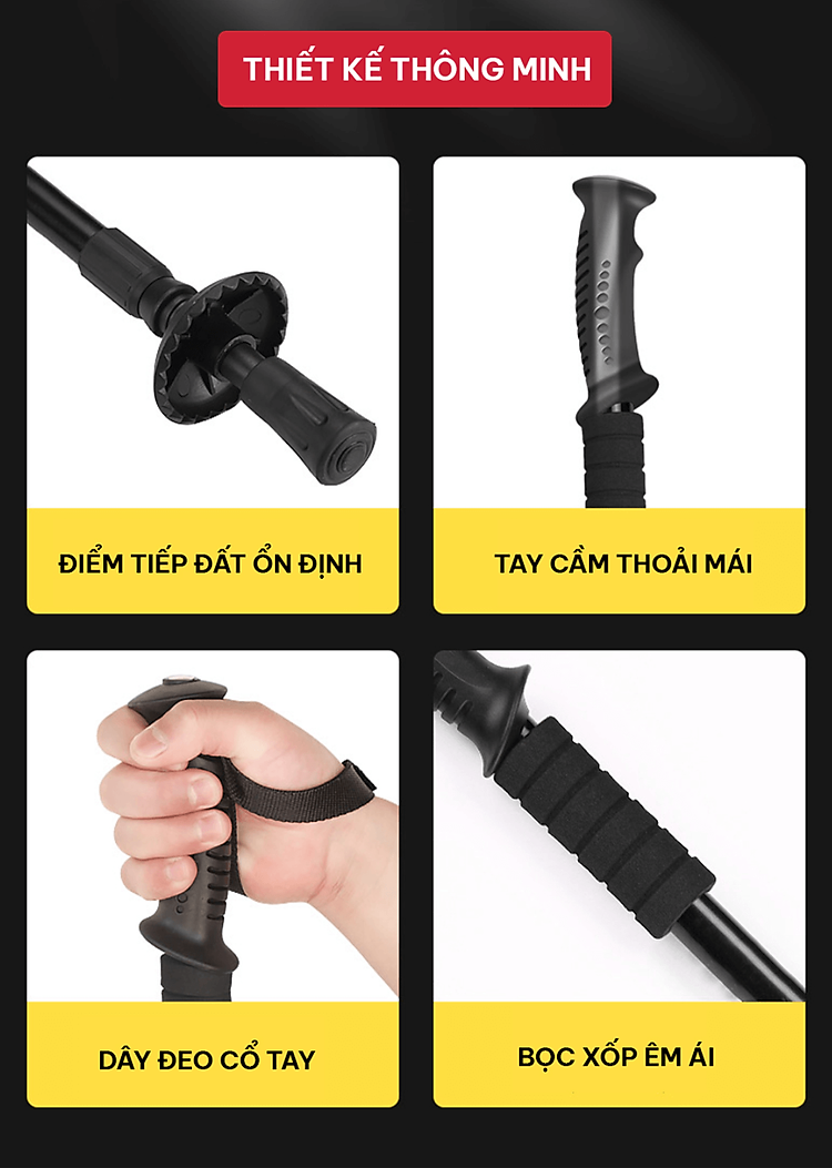 Gậy leo núi, đi bộ, trekking GoodFit GF03E chất liệu hợp kim nhôm có thể rút gọn
