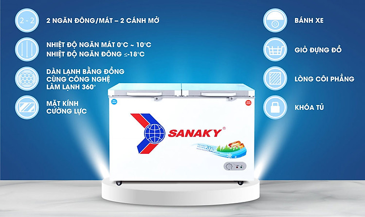 Tổng quan tủ đông mặt kính cường lực sanaky vh-3699w2kd