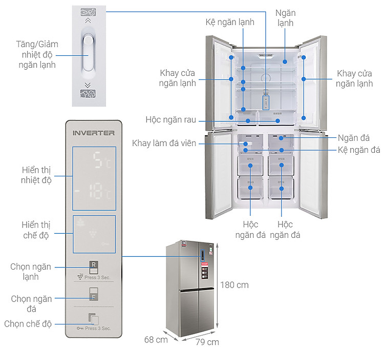Thông số kỹ thuật Tủ lạnh Sharp Inverter 401 lít SJ-FXP480VG-CH