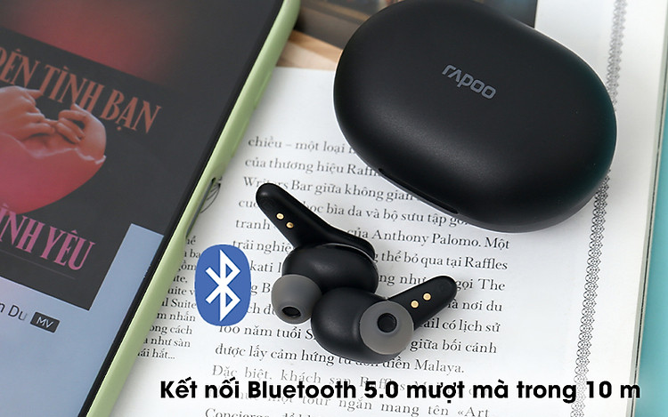 Tai nghe Bluetooth True Wireless Rapoo I100 Đen - Kết nối không dây nhanh chóng với công nghệ Bluetooth 5.0
