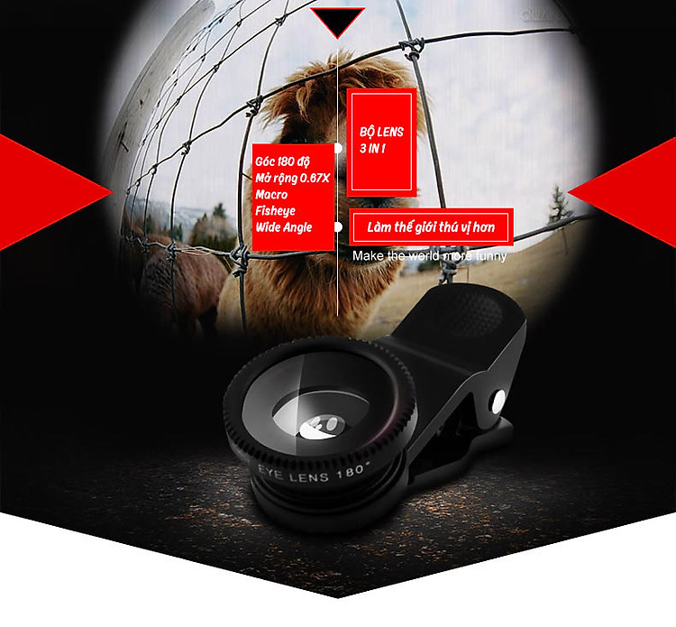 - Góc rộng 0.67X, Ống kính siêu Macro, ống kính Fisheye 180 độ