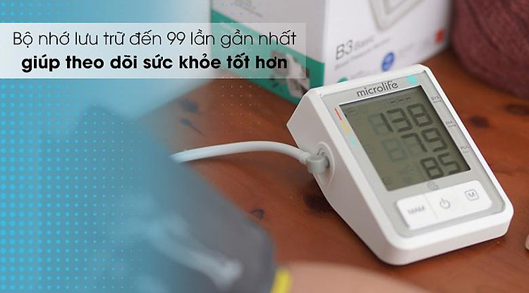 Máy đo huyết áp tự động Microlife B3 Basic - Trang bị bộ nhớ có khả năng lưu trữ đến 99 lần gần nhất Máy đo huyết áp tự động Microlife B3 Basic - Trang bị bộ nhớ có khả năng lưu trữ đến 99 lần gần nhất