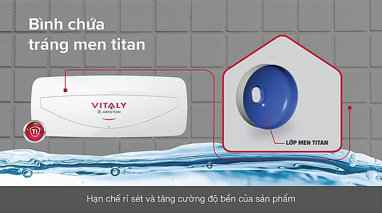 Máy nước nóng gián tiếp Ariston 20 lít 2500W VITALY 20 SLIM 2.5 FE - Lòng bình tráng men Titan