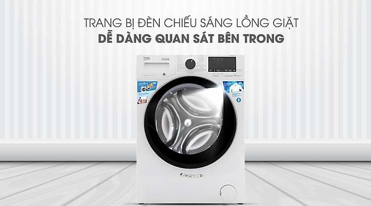 Máy giặt Beko Inverter 9 kg WCV9649XWST - Quan sát dễ dàng khi trang bị hệ thống đèn chiếu sáng lồng giặt