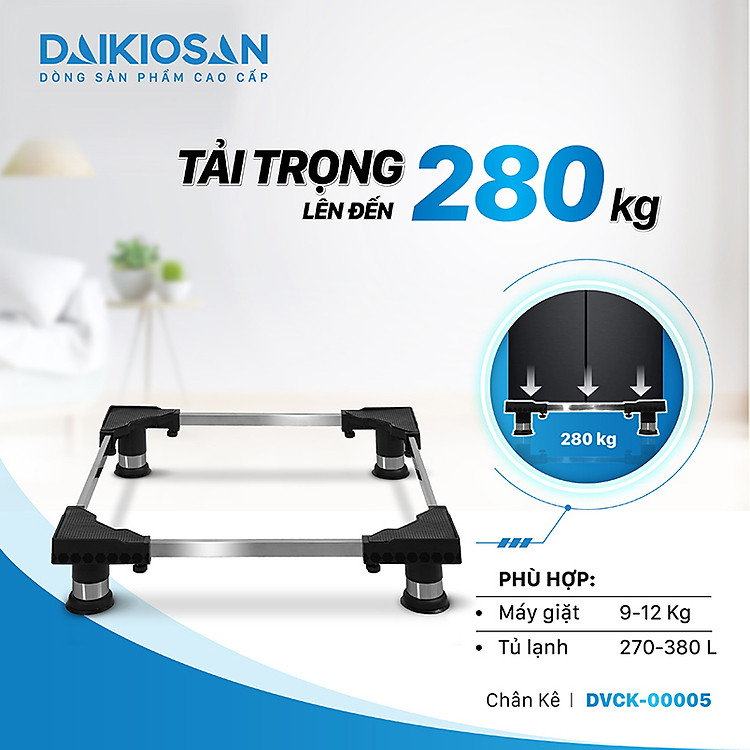 Tải trọng 280 kg phù hợp máy giặt 9 -12 kg, tủ lạnh 270-380 lít