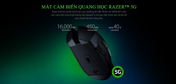 Chuột chơi game Razer Basilisk X HyperSpeed Wireless Black (RZ01-03150100-R3A1) 3