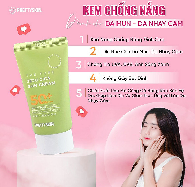 Kem chống nắng rau má Pretty Skin The Pure Jeju Cica Sun Cream