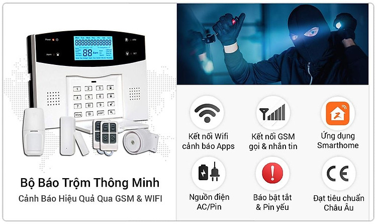 Bộ Thiết Bị Chống Trộm Dùng SIM + WIFI GP05W Báo Qua Điện Thoại