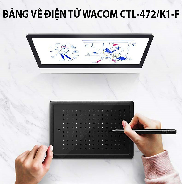 Bảng vẽ điện tử Wacom CTL-472/K1F: Nhỏ gọn, tiện dụng và chất lượng cao, bảng vẽ điện tử Wacom CTL-472/K1F là một lựa chọn phù hợp cho người dùng cá nhân hay những người mới bắt đầu chơi đồ hoạ. Với kết nối dây cáp USB và độ phân giải cao, bạn có thể trải nghiệm và thể hiện tài năng nghệ thuật của mình một cách tuyệt vời. Hãy xem hình ảnh kèm để biết thêm về bảng vẽ điện tử Wacom CTL-472/K1F.