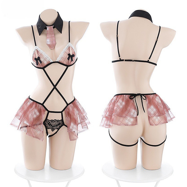 Bộ Cosplay Liền Váy Sọc Caro
