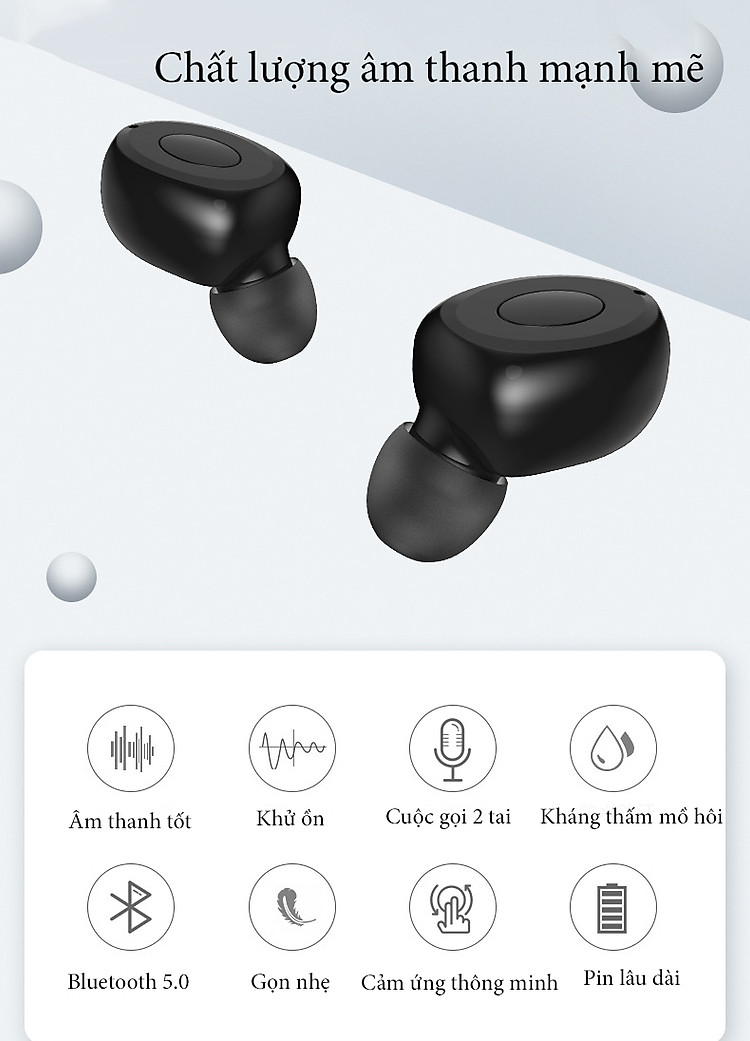 Tai nghe bluetooth TWS T6 nhét tai âm thanh 5.0