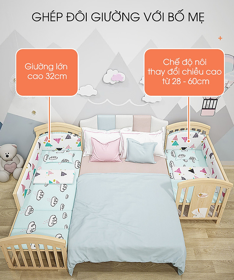Nôi cũi đa năng Chilux có thể chuyển đổi thành Giường lớn