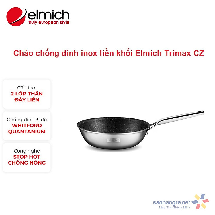 Chảo chống dính Inox liền khối sâu lòng Elmich Trimax CZ EL-3835 size 20cm