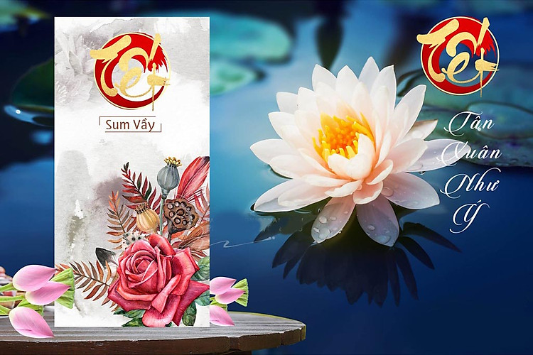 Bộ 10 phong bao lì xì Tết Nguyên Đán Việt Nam mẫu Hoa Sen