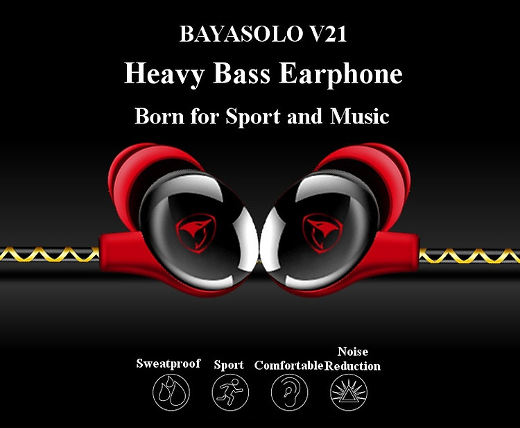BAYASOLO V21 3.5mm In-ear Earhook Sport Heavy Bass CVC 6.0 Noise Reduction Microphone Wired Earphone