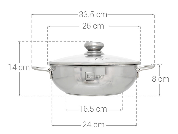 Thông số kỹ thuật Nồi lẩu inox 3 đáy 24 cm Fivestar NL24-3DG
