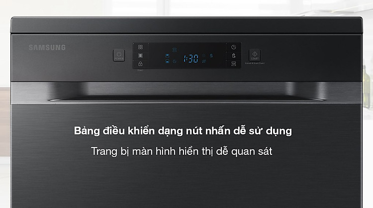 Máy rửa chén độc lập Samsung DW60CG550FSGSV - Bảng điều khiển bằng nút nhấn kèm màn hình hiển thị bên ngoài dễ thao tác Máy rửa chén độc lập Samsung DW60CG550FSGSV - Bảng điều khiển bằng nút nhấn kèm màn hình hiển thị bên ngoài dễ thao tác