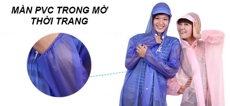 chất liệu pvc trong mờ áo mưa dây kéo trong màu RANDO