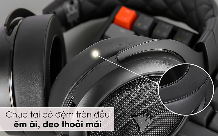 Tai nghe chụp tai Gaming Corsair HS50 PRO Stereo Carbon Đen - Cúp tai tròn đều, đệm mềm