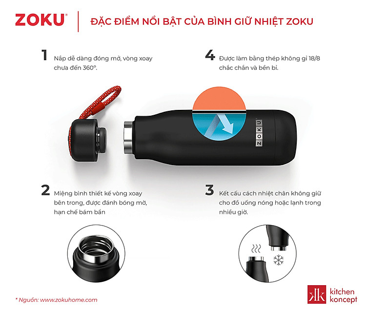 Zoku - Bình giữ nhiệt Powder Coated - 500ml