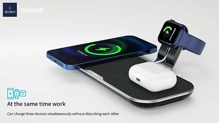 Đế sạc nhanh không dây 15W 3 in 1 hiệu WIWU Power Air Wireless Charger PA3IN1B