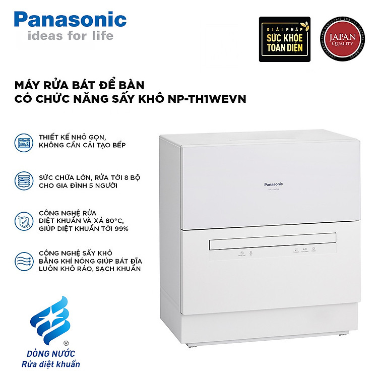 Máy rửa bát để bàn Panasonic NP-TH1WEVN có chức năng sấy khô, bảo hành 12 tháng chính hãng