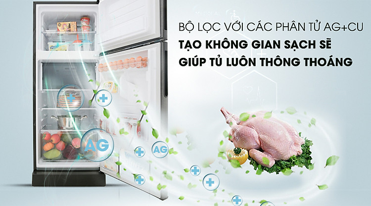 Khử mùi Ag+Cu-  Tủ lạnh Sharp Inverter 196 lít SJ-X201E-DS