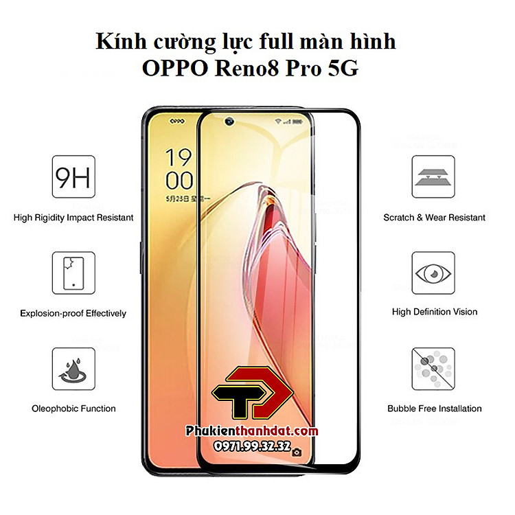 Tấm dán kính cường lực full 9D OPPO Reno8 Pro 5G tràn màn hình