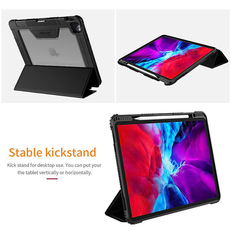 Bao da chống sốc cho iPad Pro 12.9 2020 2021 M1 2022 M2 hiệu Nillkin Bumber có ngăn đựng bút chống va đập, mặt lưng show Logo táo, cơ chế smartsleep - Hàng chính hãng