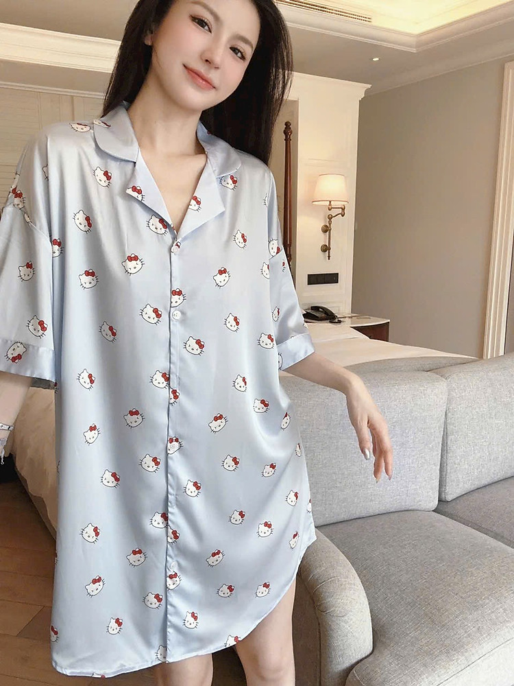 Váy Ngủ Sơmi Họa Tiết Hello Kitty