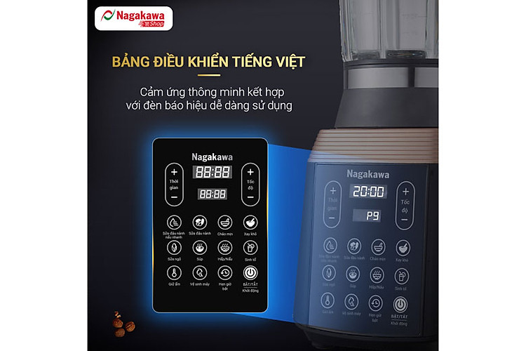 Máy làm sữa hạt Nagakawa NAG0815 - Bảng điều khiển cảm ứng bằng Tiếng Việt