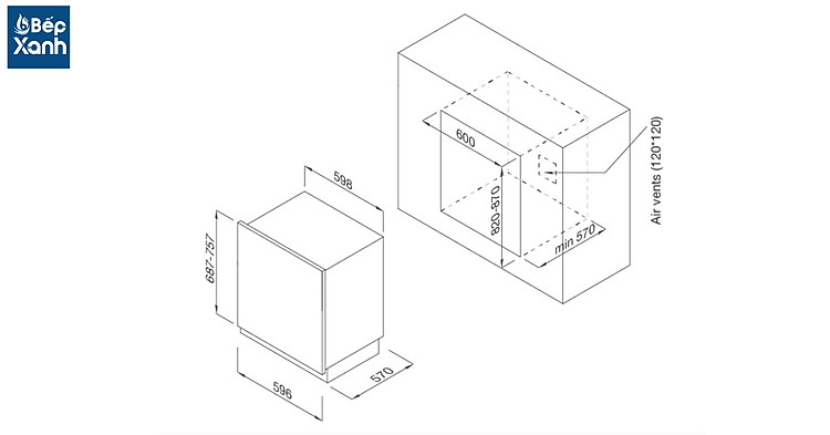 Kích thước của máy rửa chén Malloca MDW14-B09FI