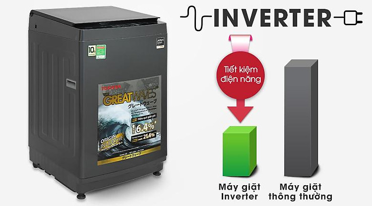 Máy giặt Toshiba Inverter 10,5 kg AW-DUK1150HV(MG )- Tiết kiệm điện năng với công nghệ Inverter
