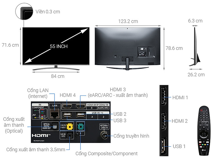 Thông số kỹ thuật Smart Tivi NanoCell LG 4K 55 inch 55NANO86TNA