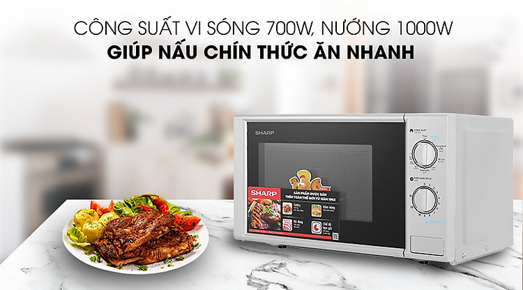 Công suất vi sóng 700W, nướng 1000W - Lò vi sóng R-G228VN-SL 20 lít