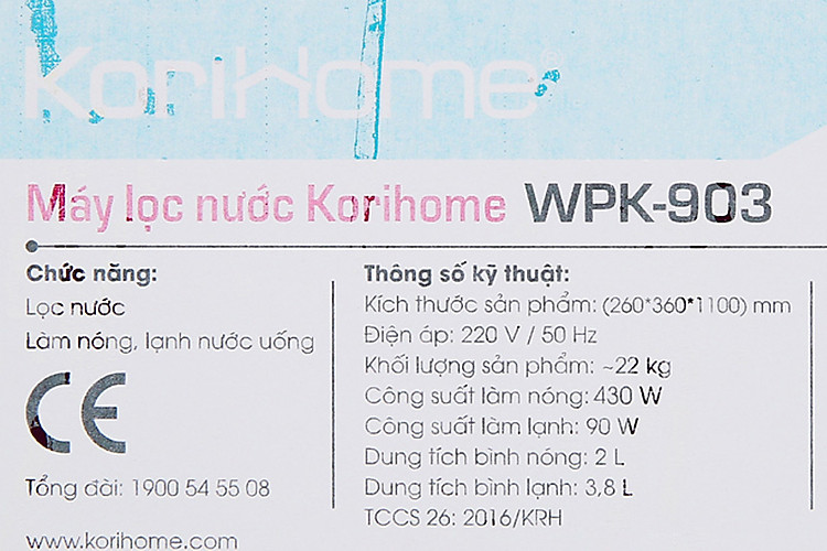 Phục vụ tốt nhu cầu sử dụng gia đình - Máy lọc nước nóng lạnh RO Korihome WPK-903