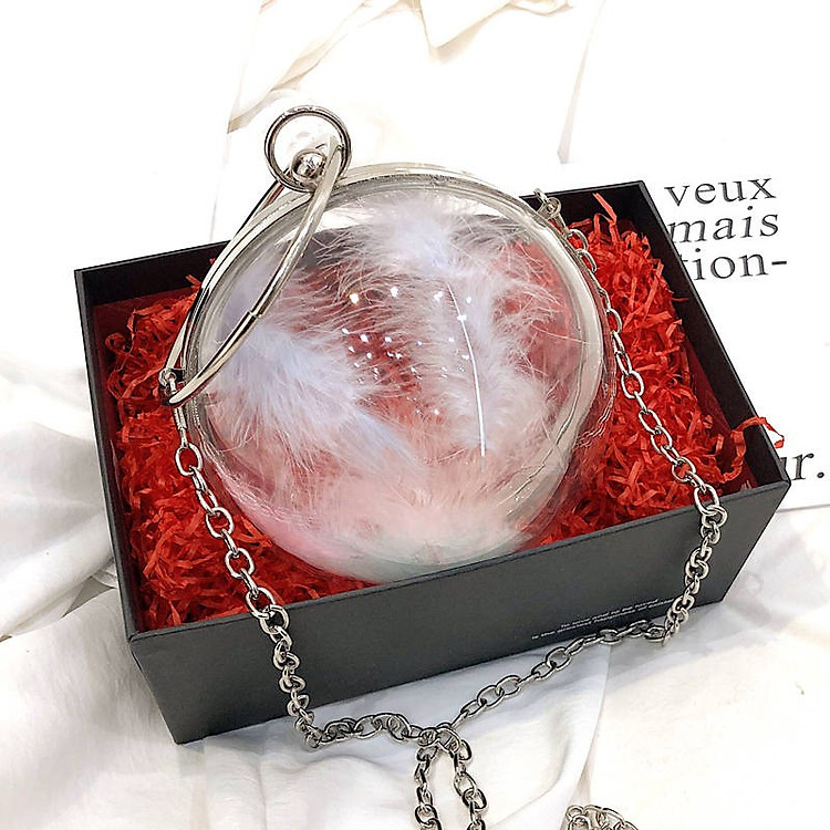 Túi xách trong suốt tròn lông chim