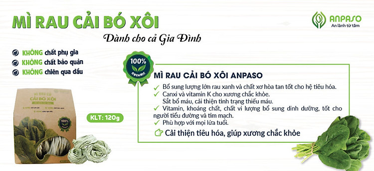 mì rau cải bó xôi organic anpaso 120g 2