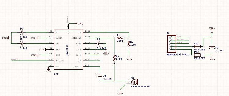 Sơ đồ mạch của Cảm Biến Âm Thanh MAX9814 Tích Hợp AGC