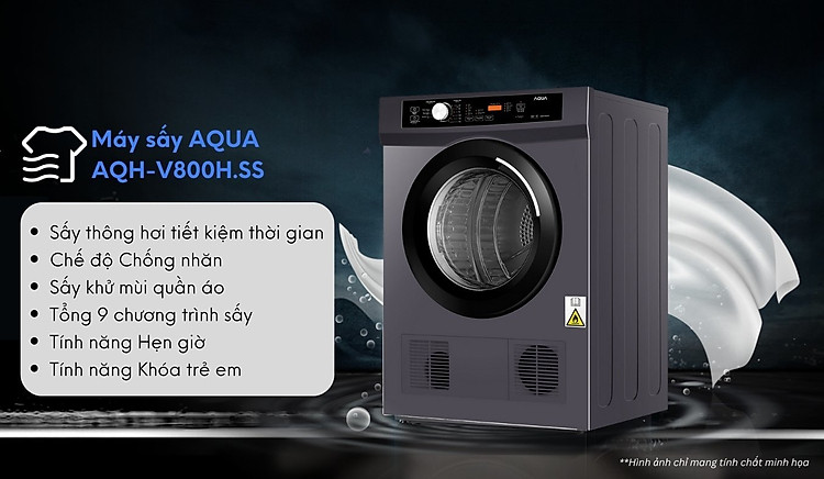 Máy sấy quần áo Aqua 8 kg AQH-V800H.SS thiết kế sang trọng