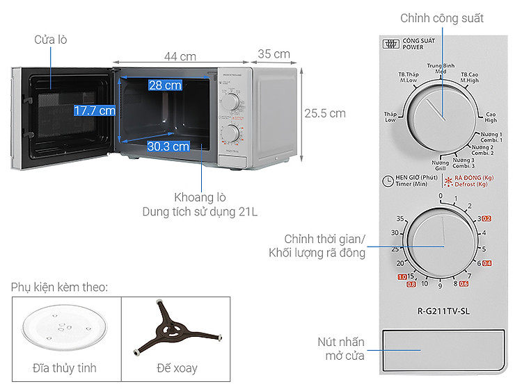 Lò vi sóng có nướng Sharp R-G211TV-SL 21 lít