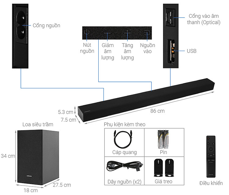 Thông số kỹ thuật Loa thanh Samsung HW-T450