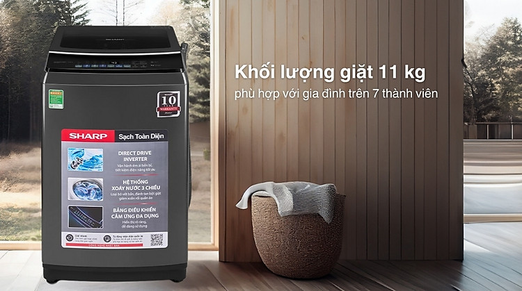Máy giặt Sharp Inverter 11 kg ES-TM110CD-DS - Khối lượng giặt và chương trình
