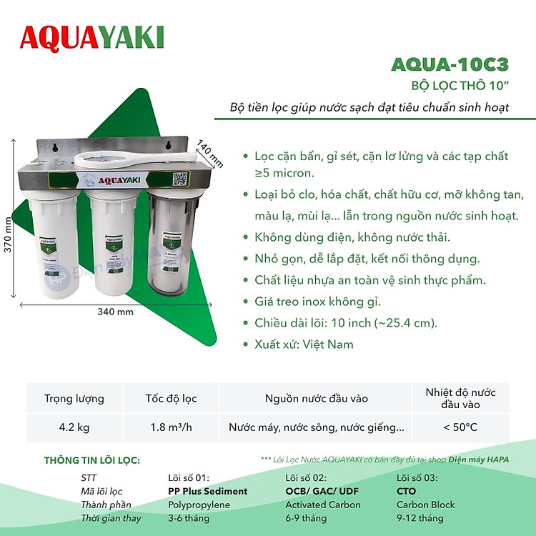 Bộ 3 Cốc Tiền Lọc AQUAYAKI Kèm Lõi Lọc 10 Inch - Hàng Chính Hãng - 02
