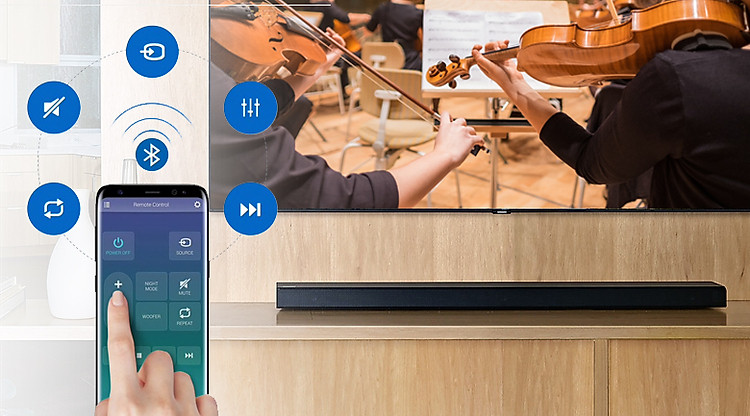 Loa thanh soundbar Samsung 3.1.2 HW-Q70R 330W - Điều khiển qua điện thoại Loa thanh soundbar Samsung 3.1.2 HW-Q70R 330W - Điều khiển qua điện thoại
